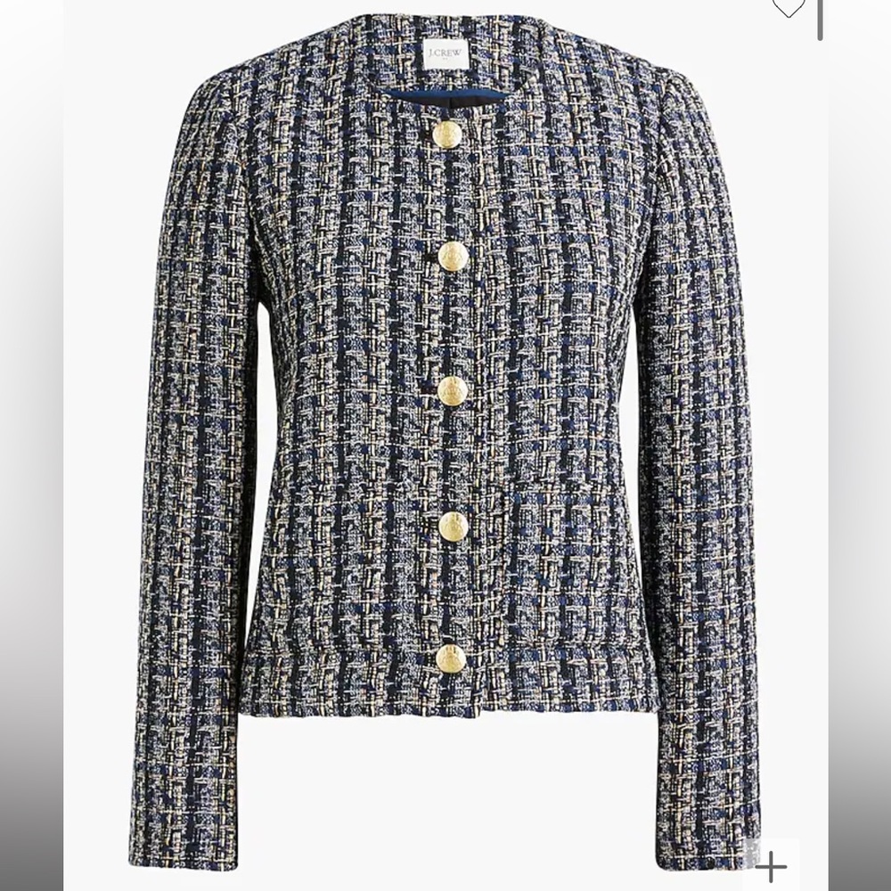 J Crew Tweed Lady Jacket Tweed Black Navy 14